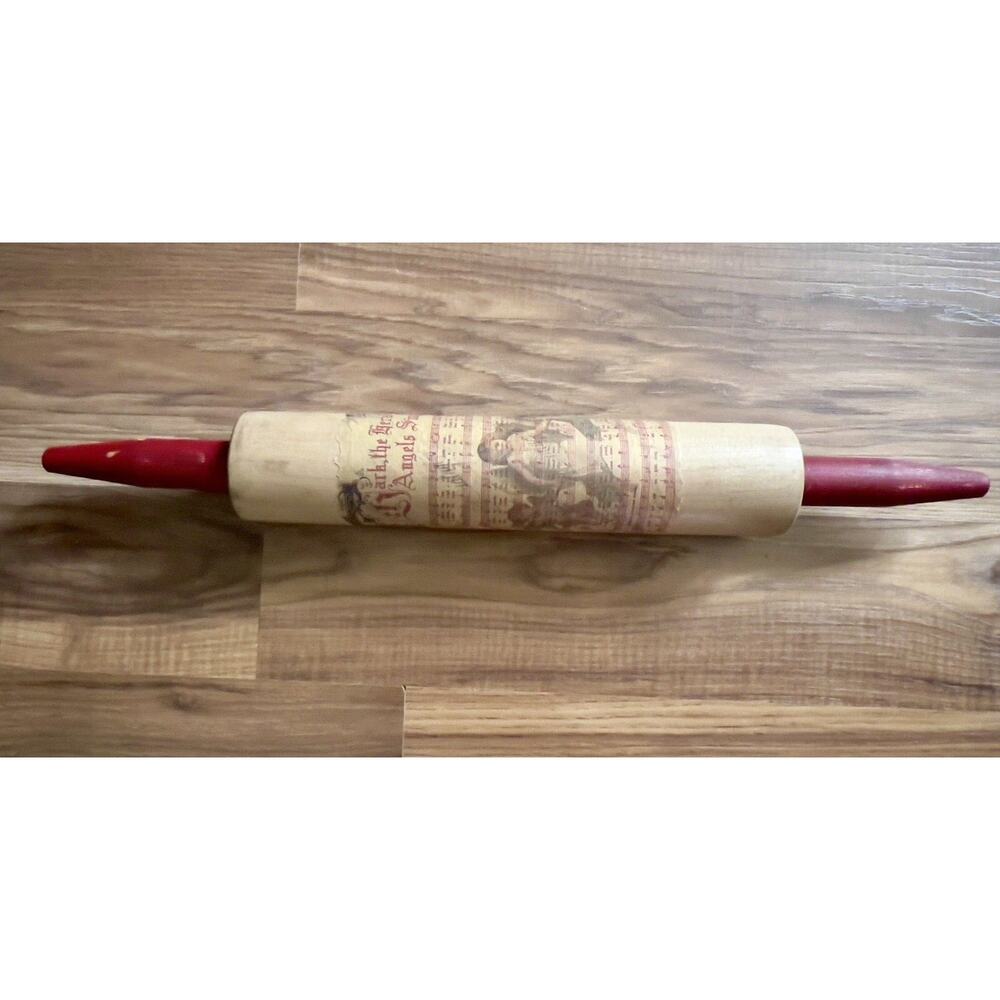 Upcycled Wood Rolling Pin Christmas Hark Herald Angels Sheet Music Decor